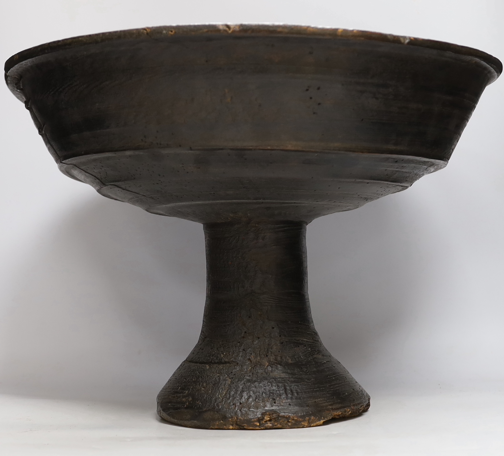 A 19th century turned wooden, possibly French, provincial pedestal bowl, 47cm diameter